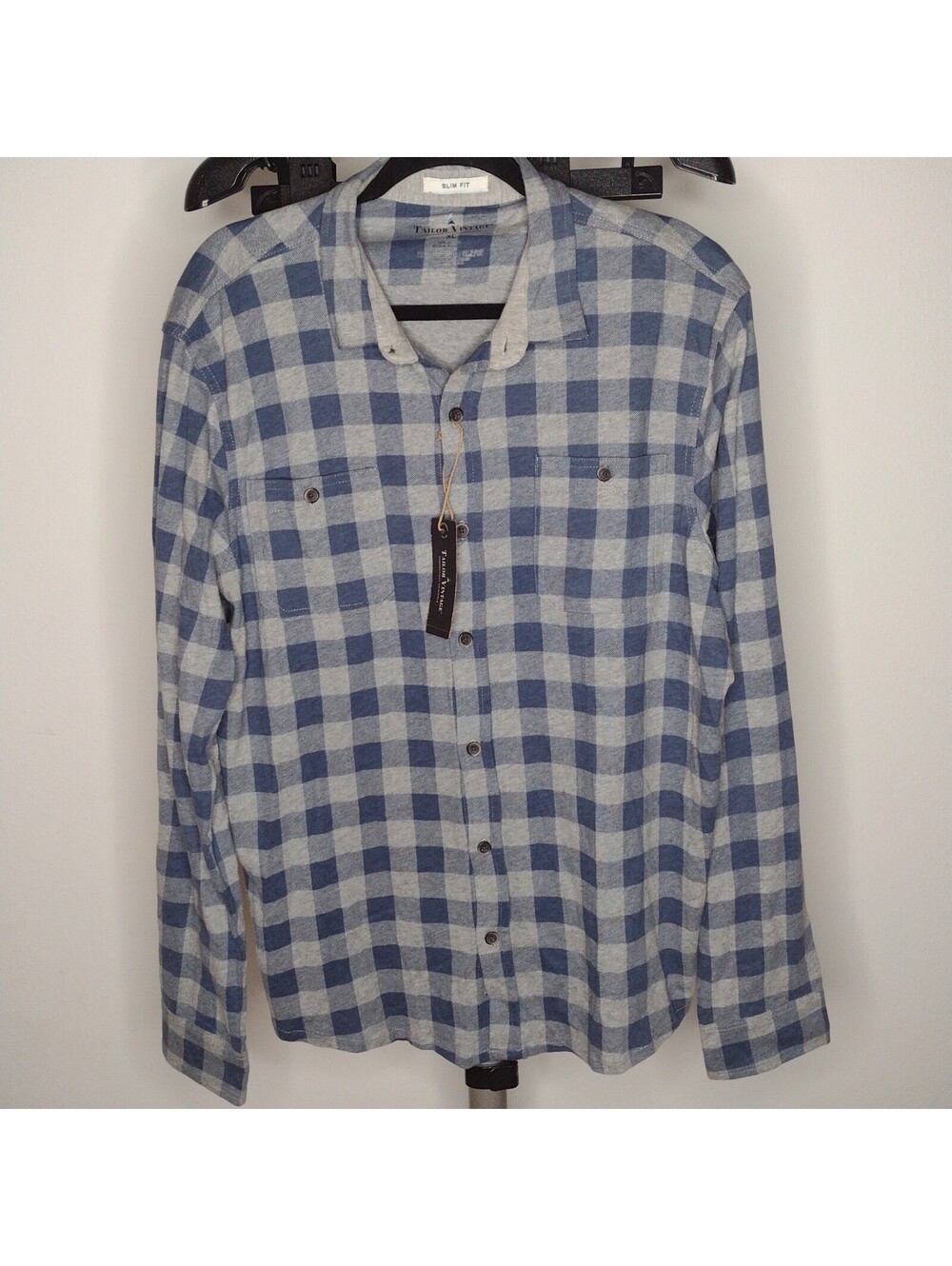 NWT Taylor Vintage Men's Blue/Gray Plaid Button Down Shirt Size XL